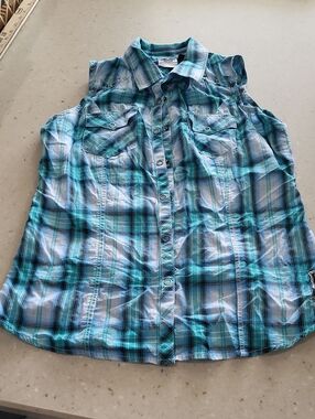 Harley-Davidson Turquoise, Black & White Plaid Shirt